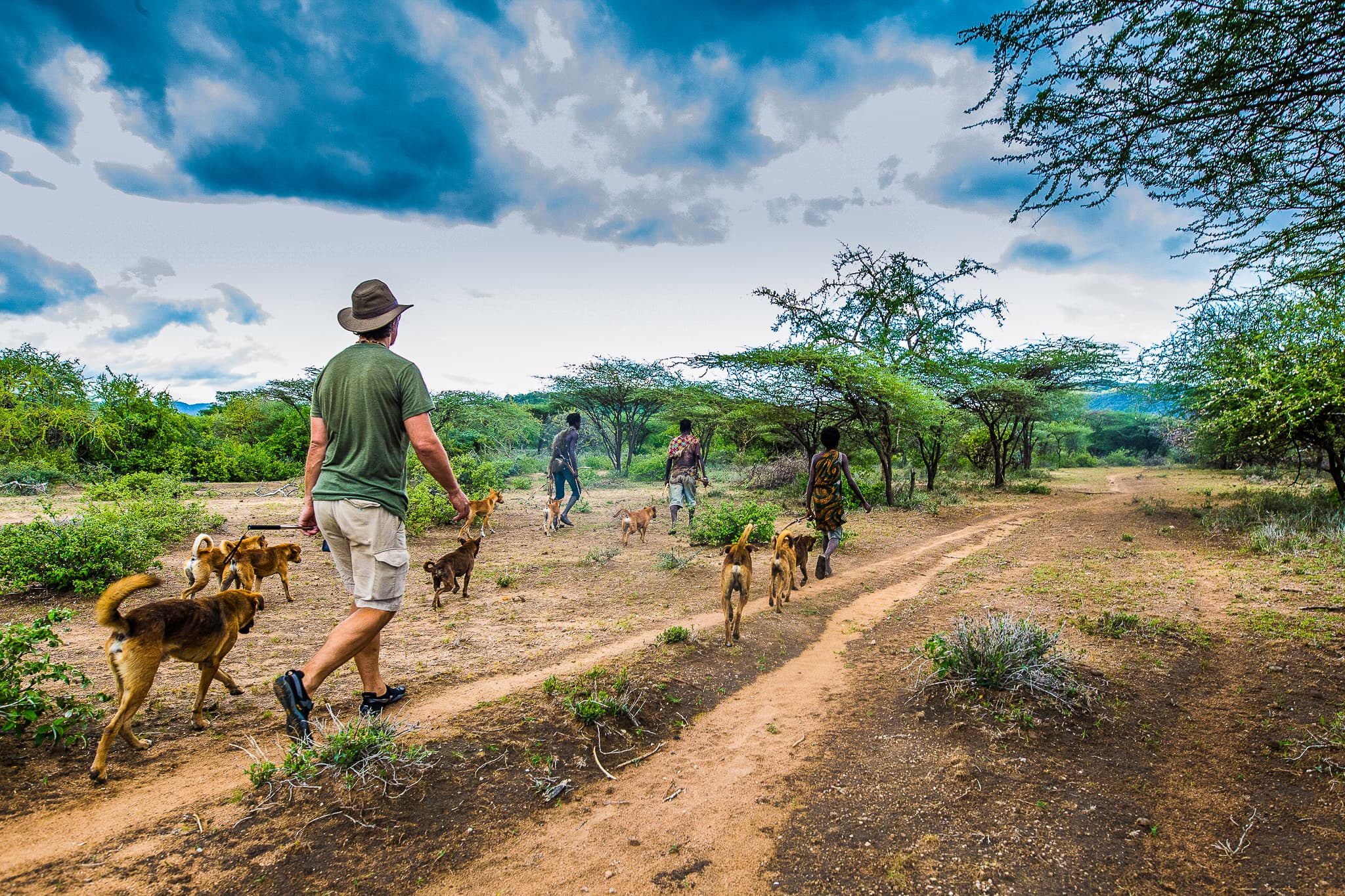 Eric Edmeades walking with the Hadza in Tanzania
